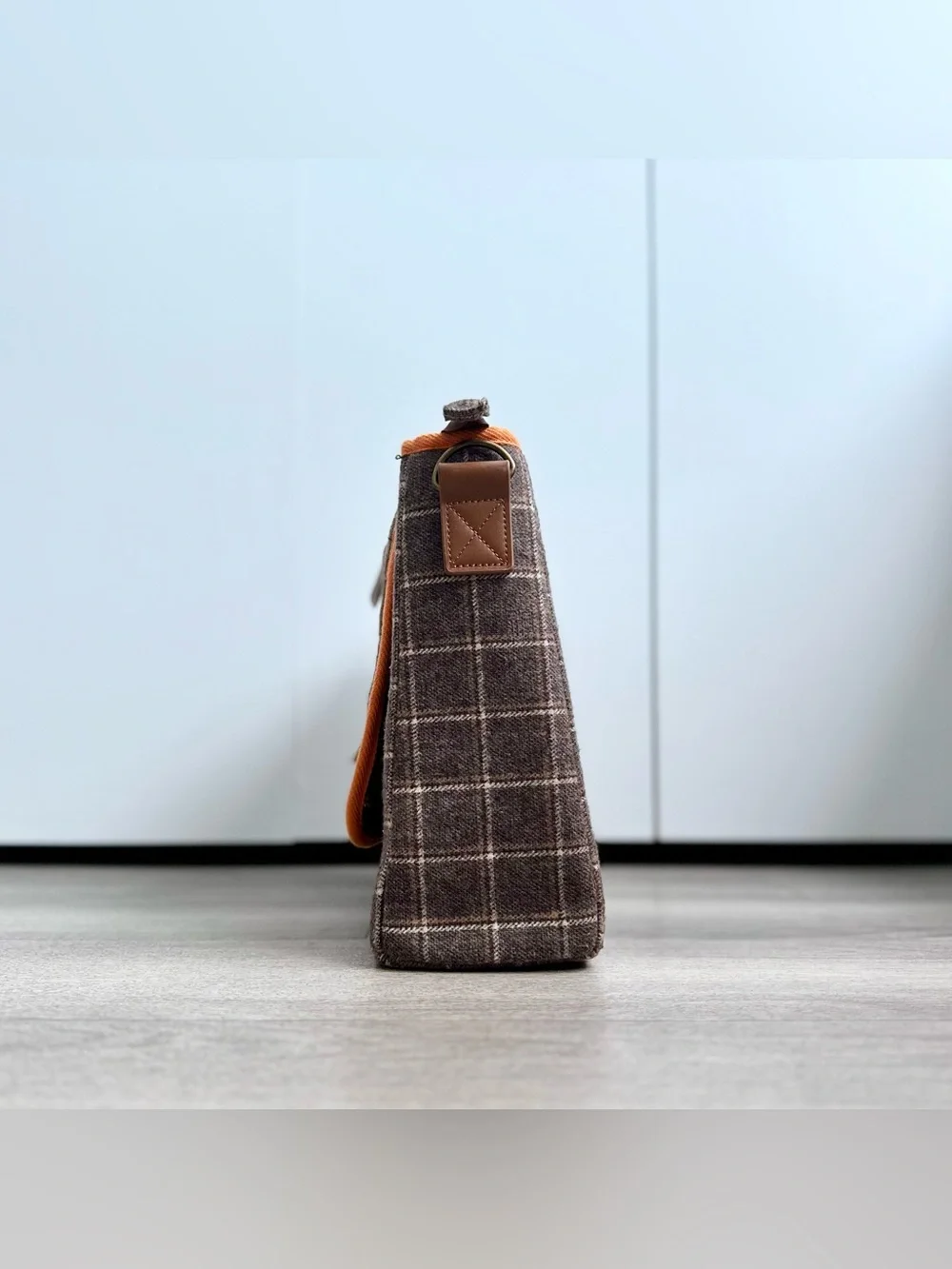 TYAKASHA Worm Hole Express Brown Plaid Tweed Satchel Laptop Bag